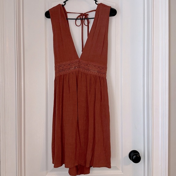. Dresses & Skirts - Women's Sexy Boho V-Neck Dress Tie Back Burnt Orange - Large